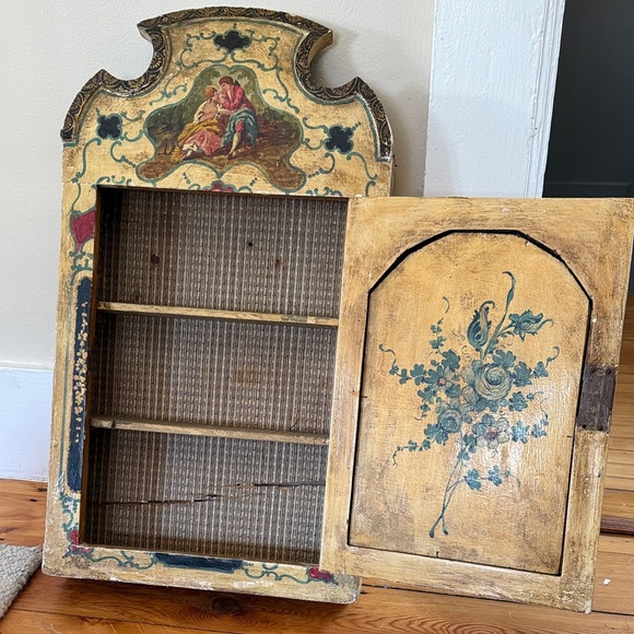 Vintage Italian Hand-Painted Florentine Style Cabinet with Mirror Door ✨ - Picture 2 of 5